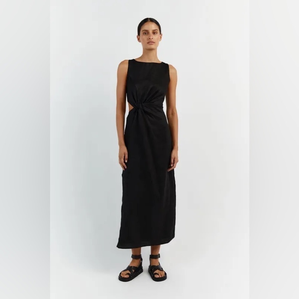 House Of Harlow Black Midi Maxi‎ Dress Satin Ruched XL Side Cutout